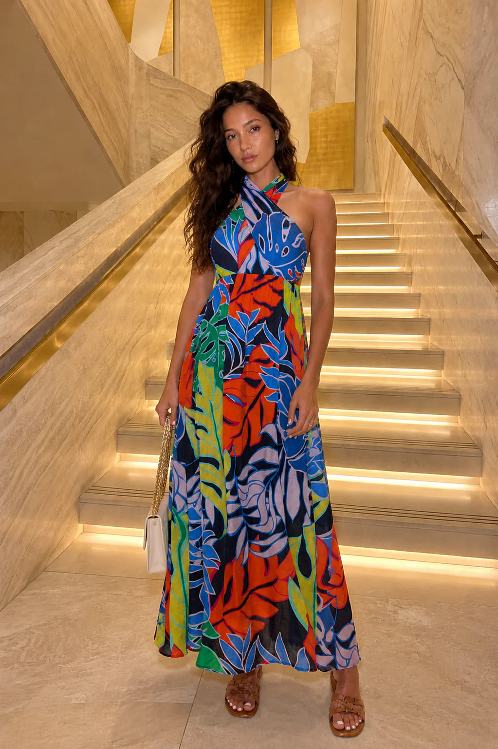 Meet Me in Santorini Tropical Halter Maxi