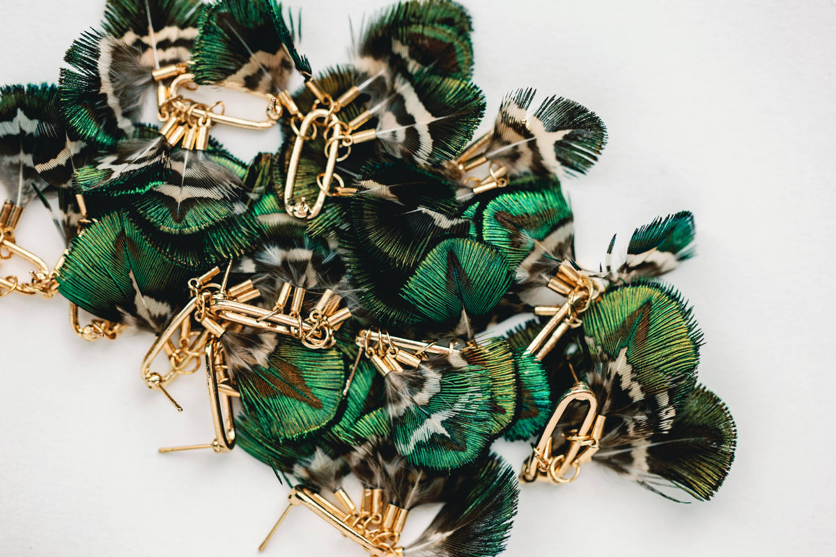 Mallard Fall Feather Tassel Statement Earrings