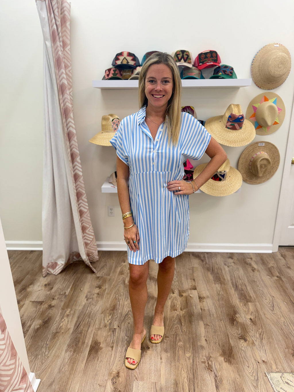 La Mer Luxe Carly Stripe Dress- Blue