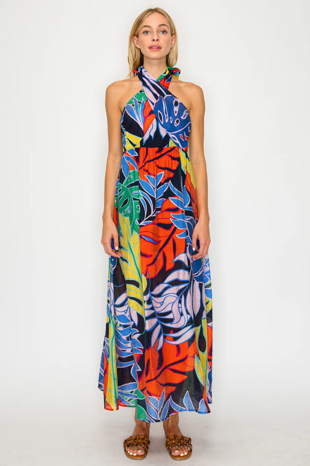 Meet Me in Santorini Tropical Halter Maxi