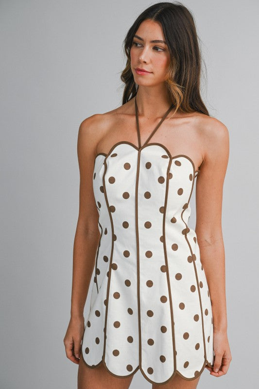 MBL Halter Polka Dot Scallop Dress
