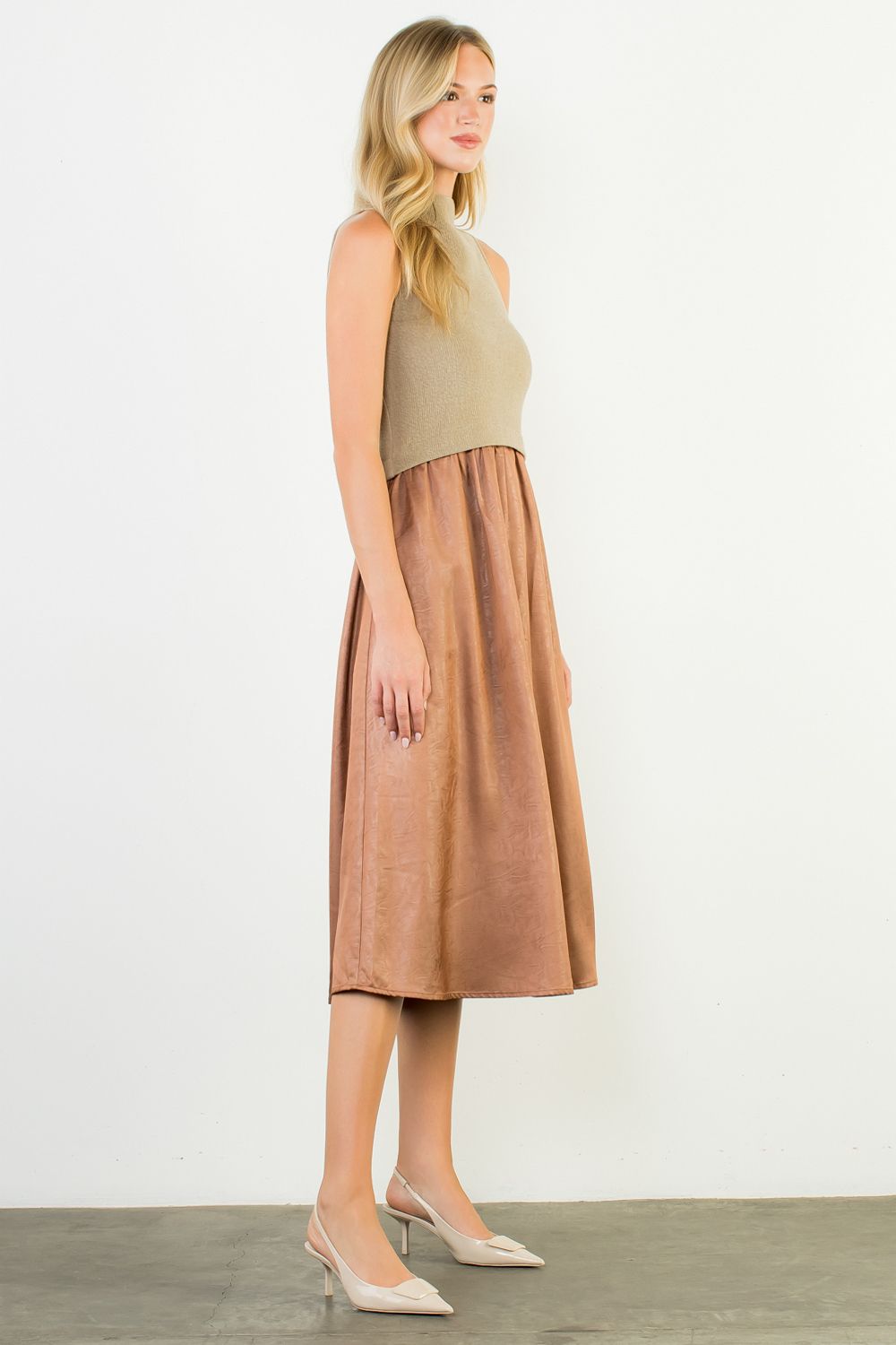 THML Mixed Media Maxi Dress- Beige