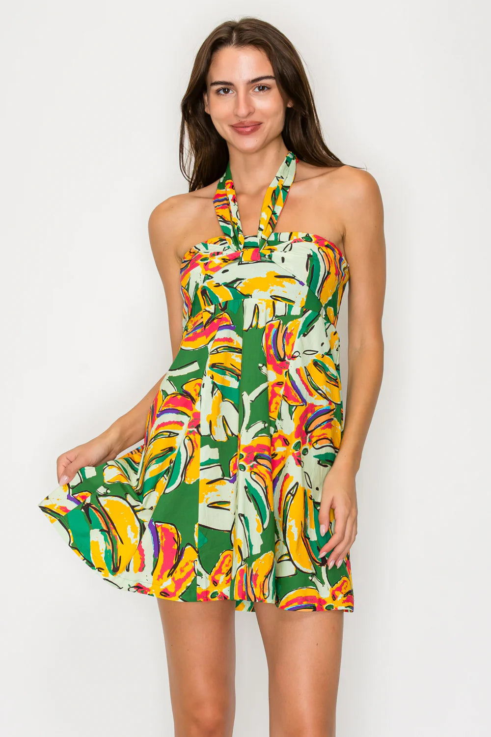 Meet Me in Santorini Monstera Short Dress