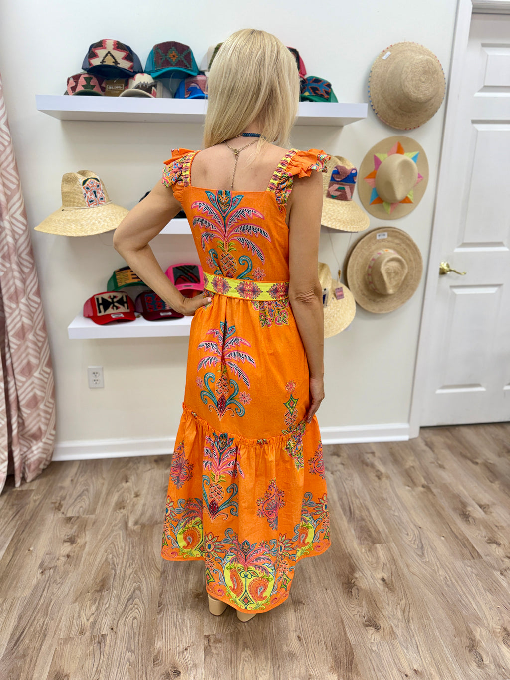 Maude Elsie Midi Dress- Apricot Filigree