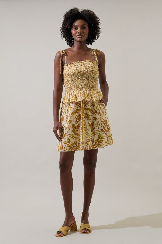 SL Calina Tropical Smock Mini Dress-Brown