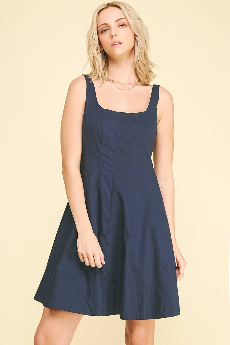SQUARE NECK FLARED MINI DRESS