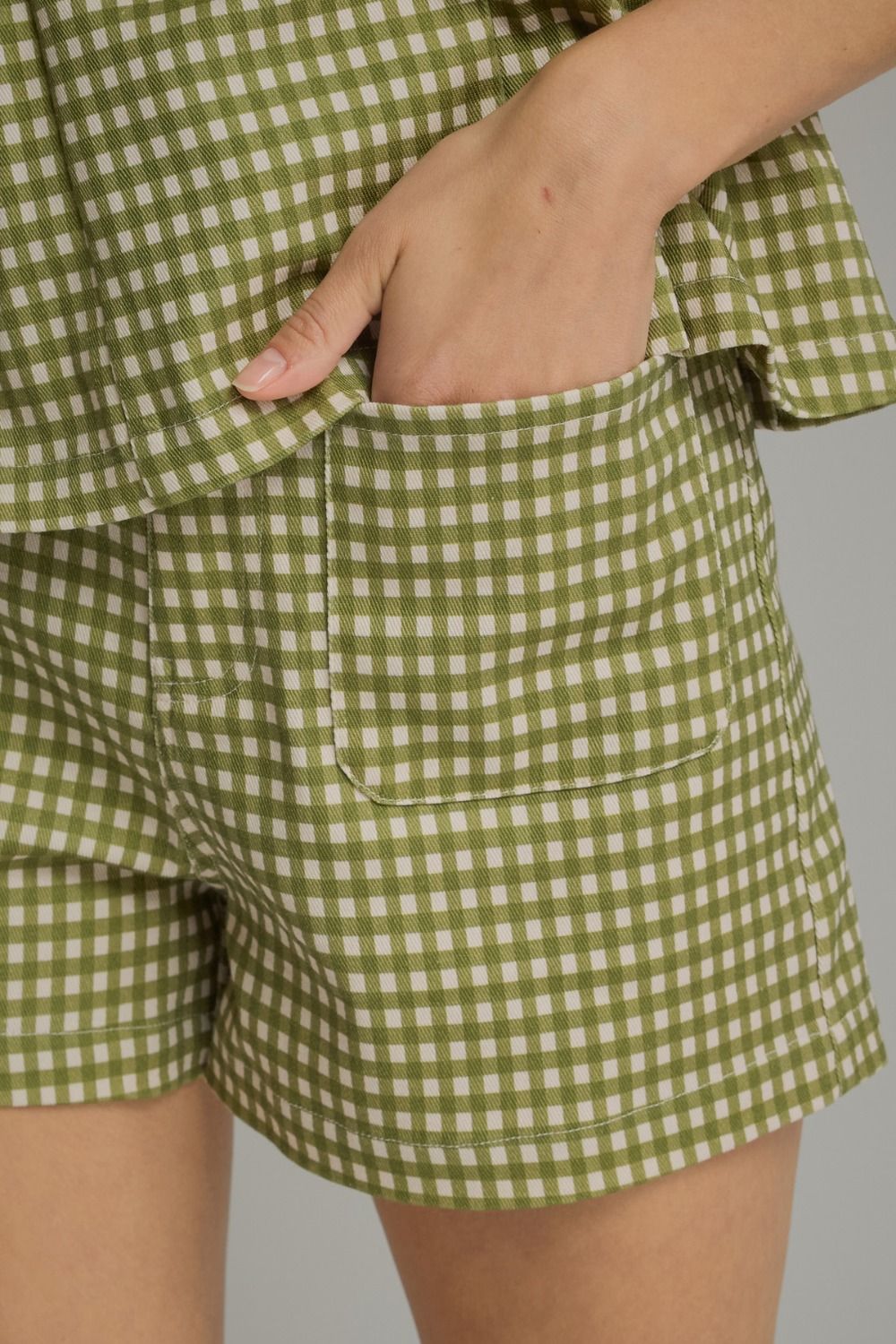 ETO Gingham Peplum Short Set- Olive