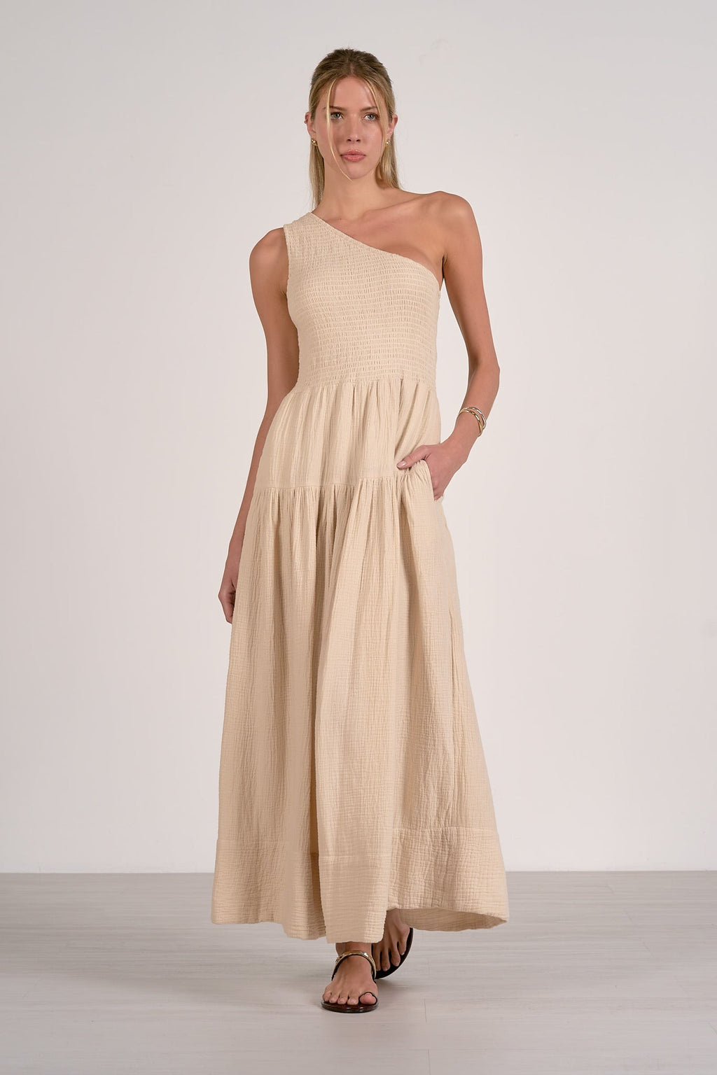 Elan Smocked One Shoulder Maxi