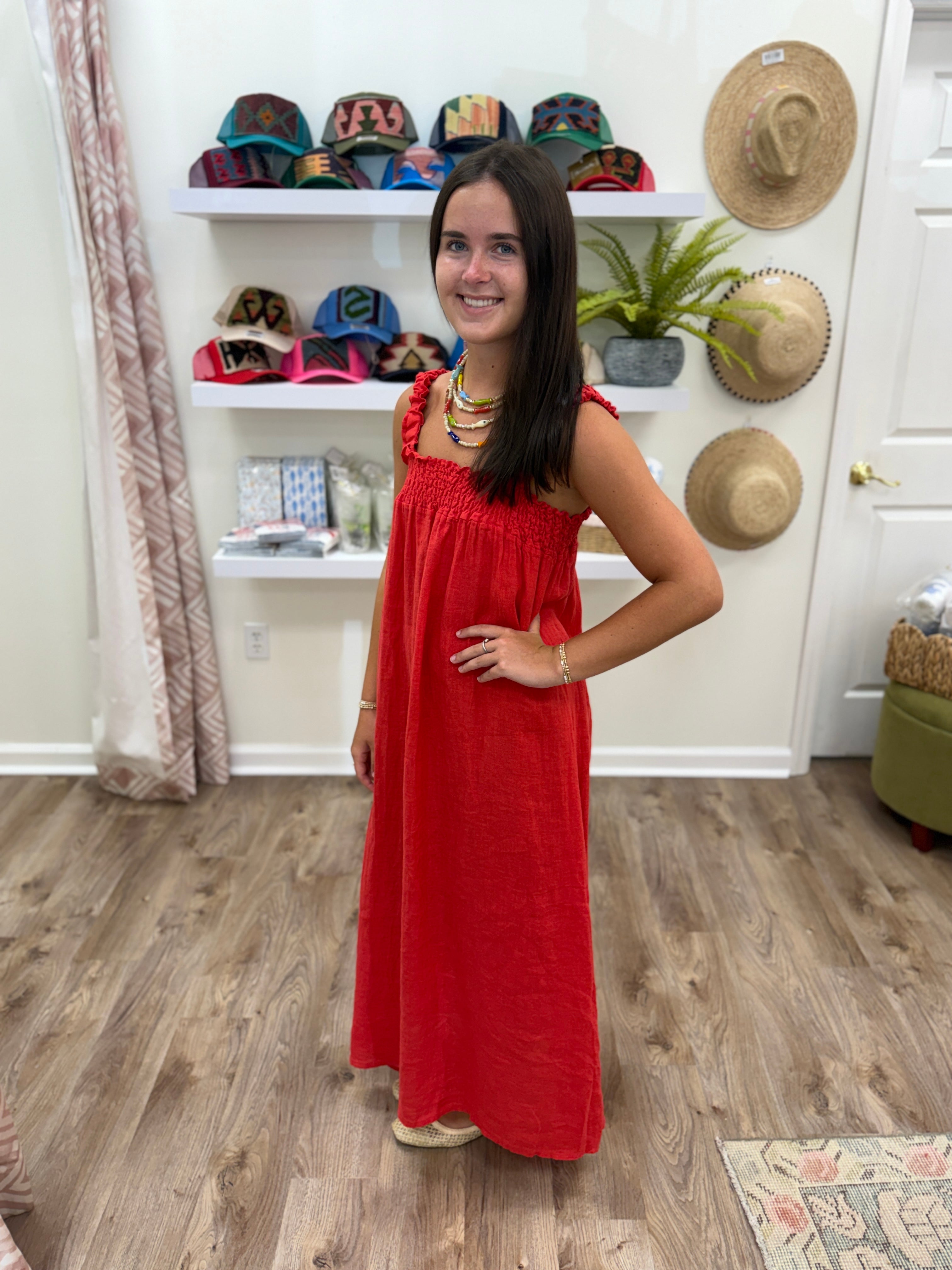Milio Milano Ruched Front Maxi- Red