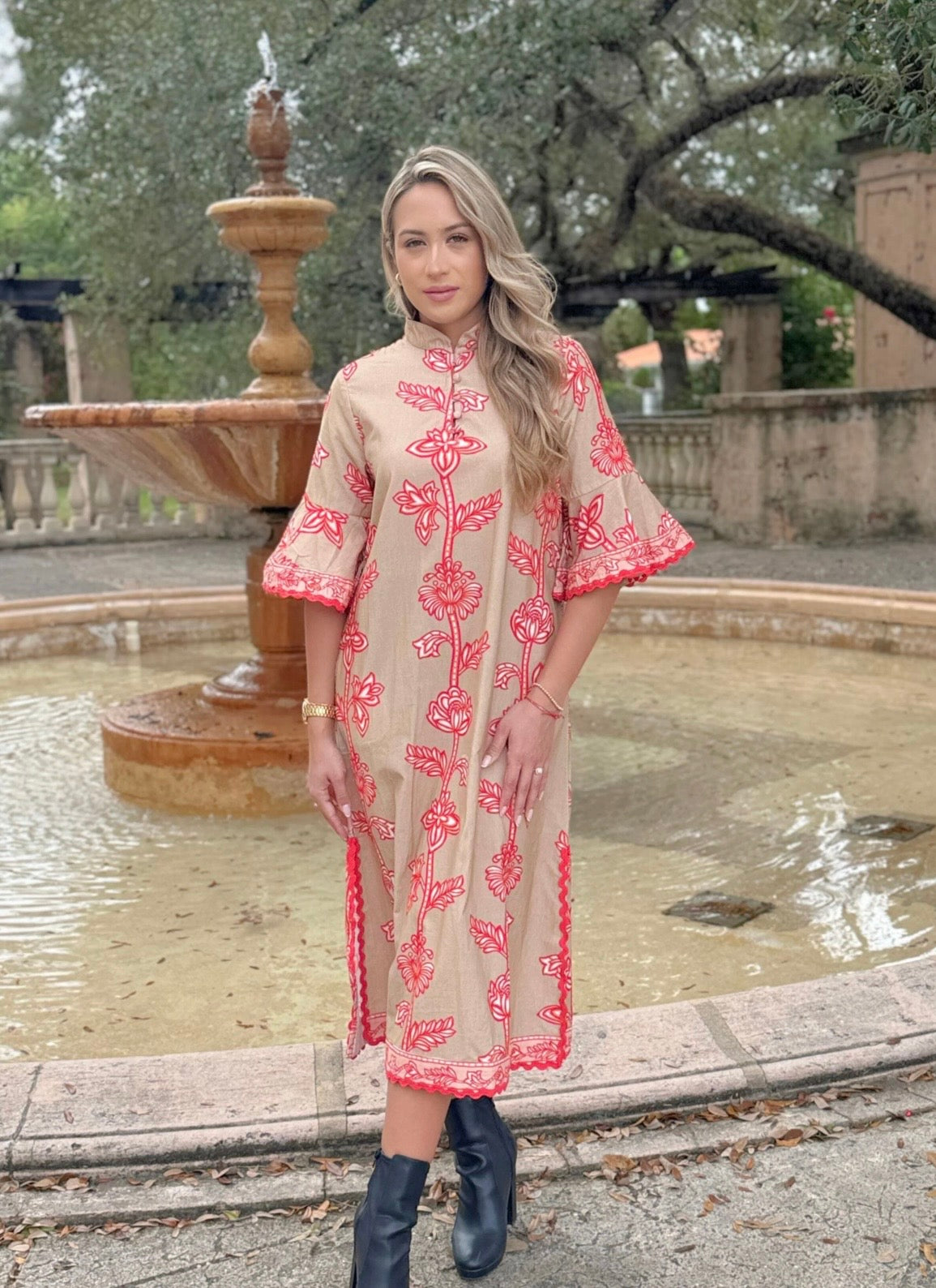 Isla Payal Como Midi Dress- Tan Multi