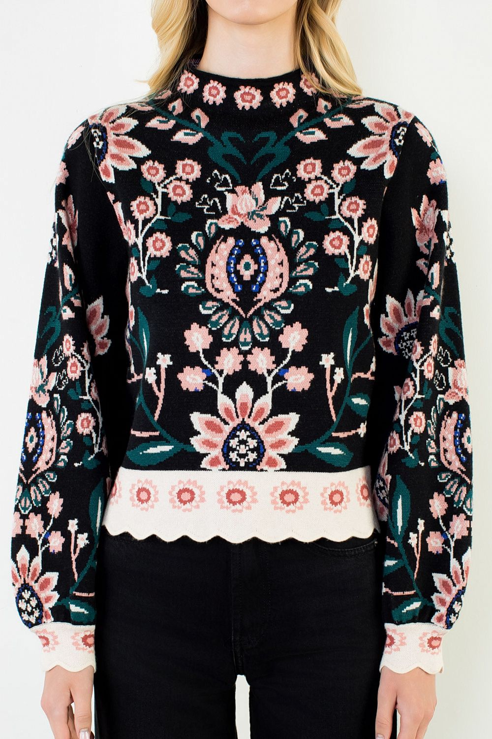 THML LS Floral Knit Sweater