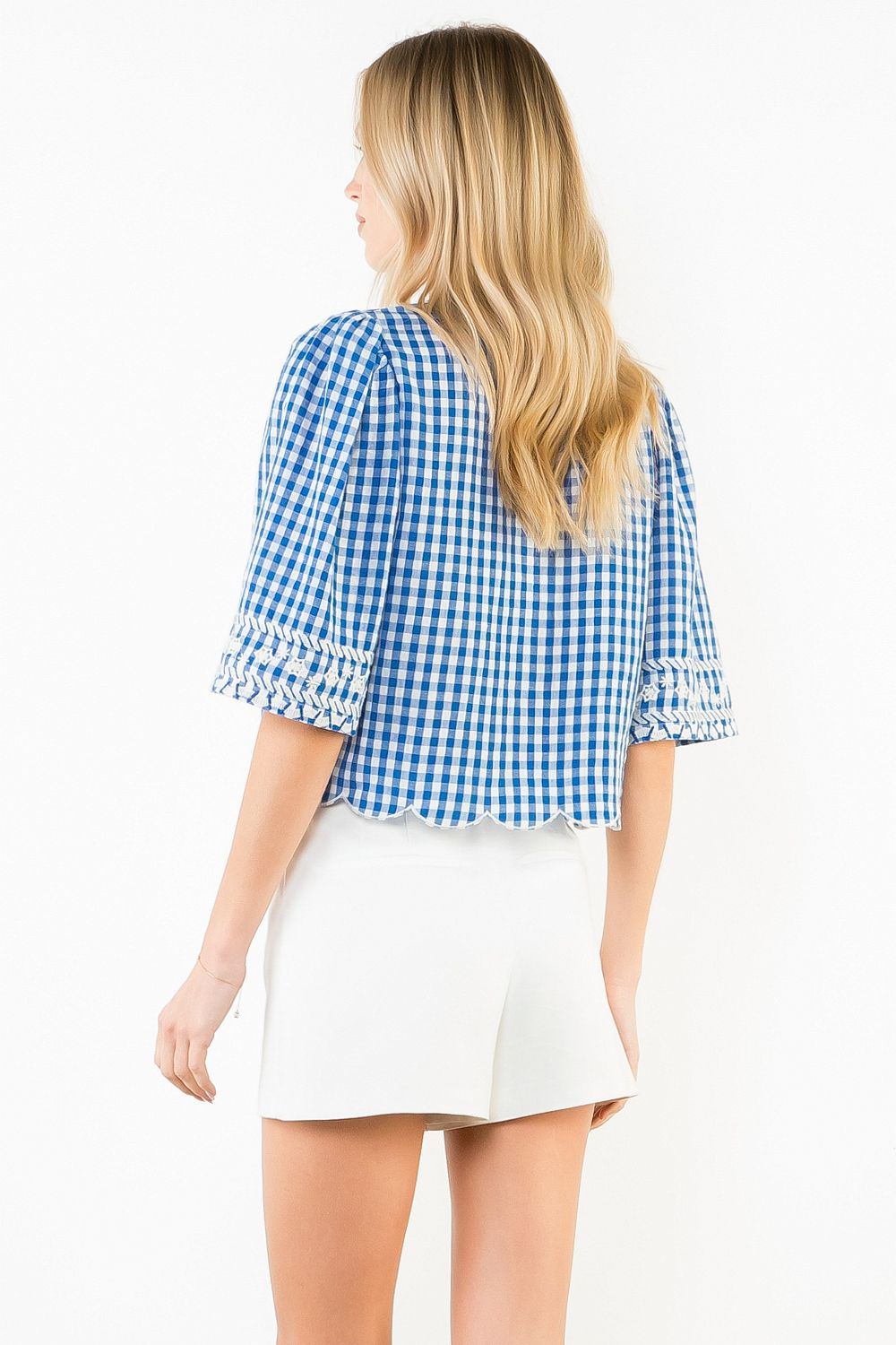 THML Gingham Embroidered Top- Blue
