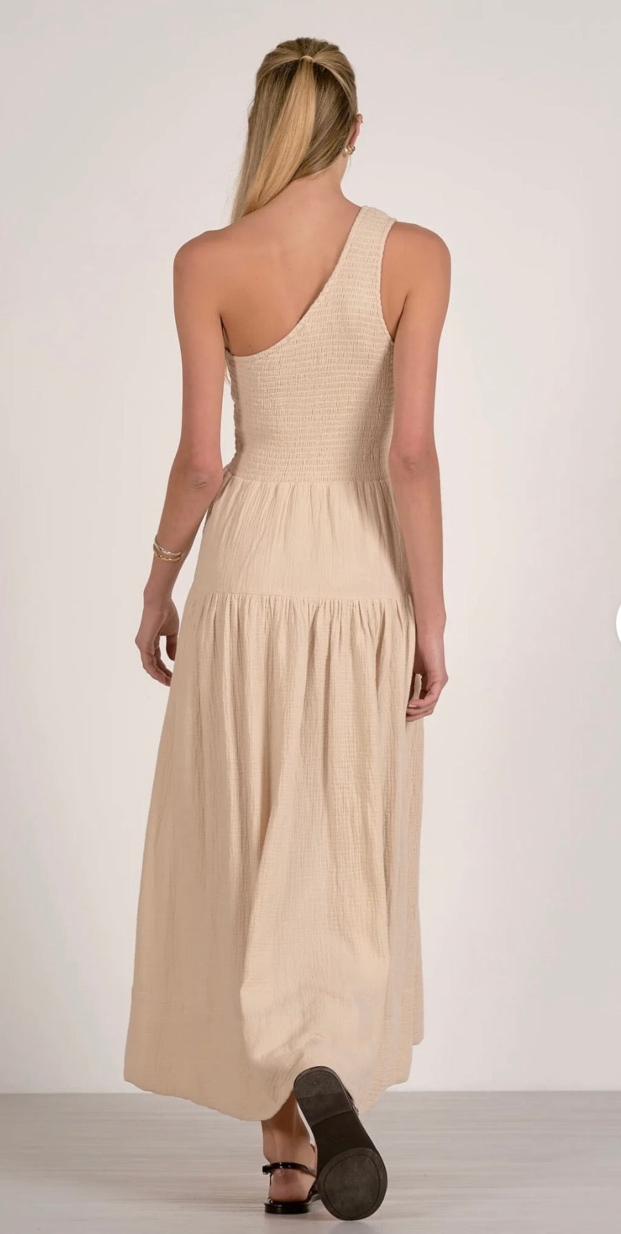 Elan Smocked One Shoulder Maxi