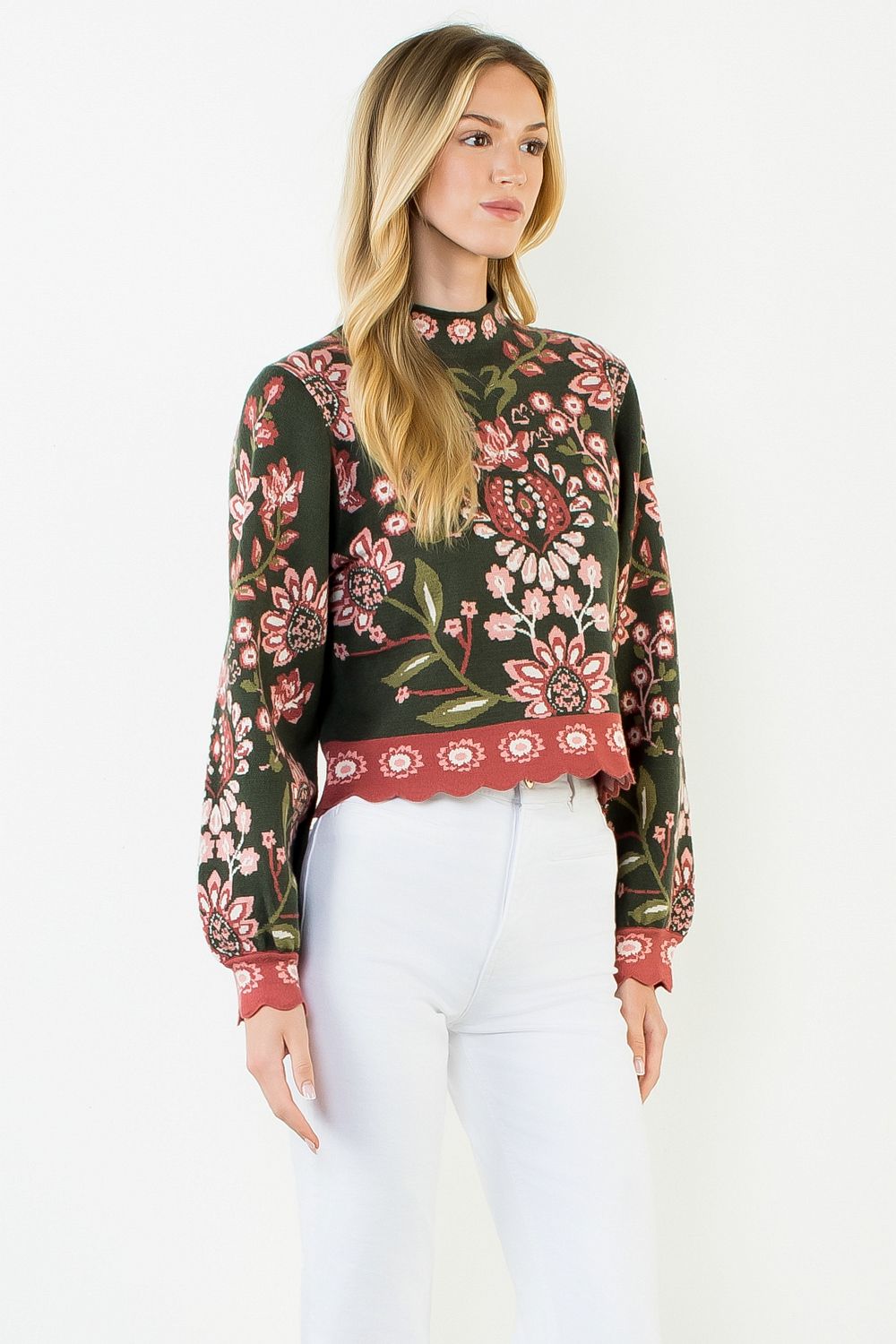 THML LS Floral Knit Sweater