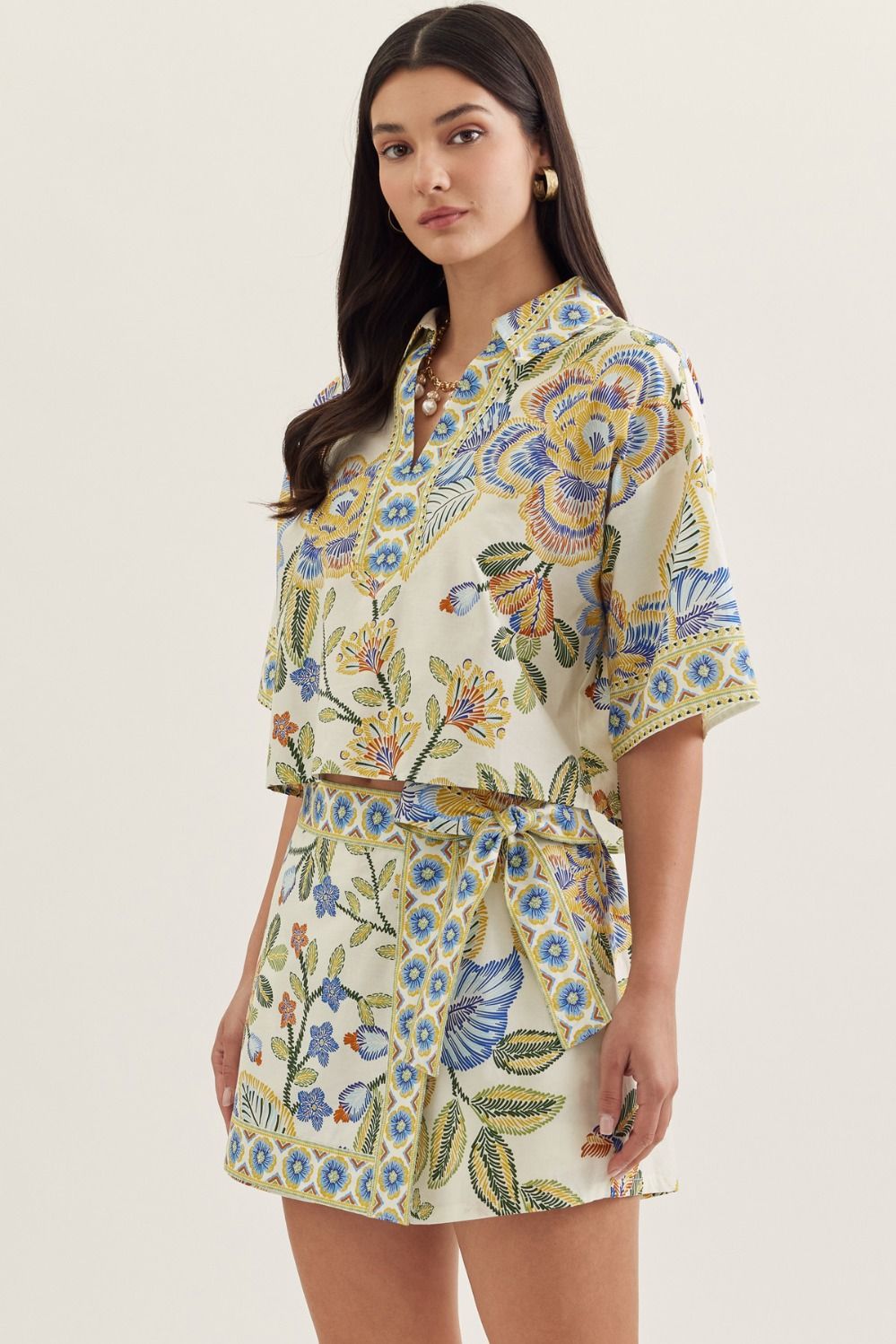 ETO Botanical Wrap Front Skort Set- Multi
