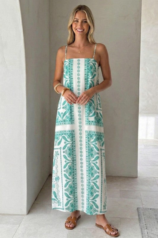 SU Paisley Print Stap Maxi- Green