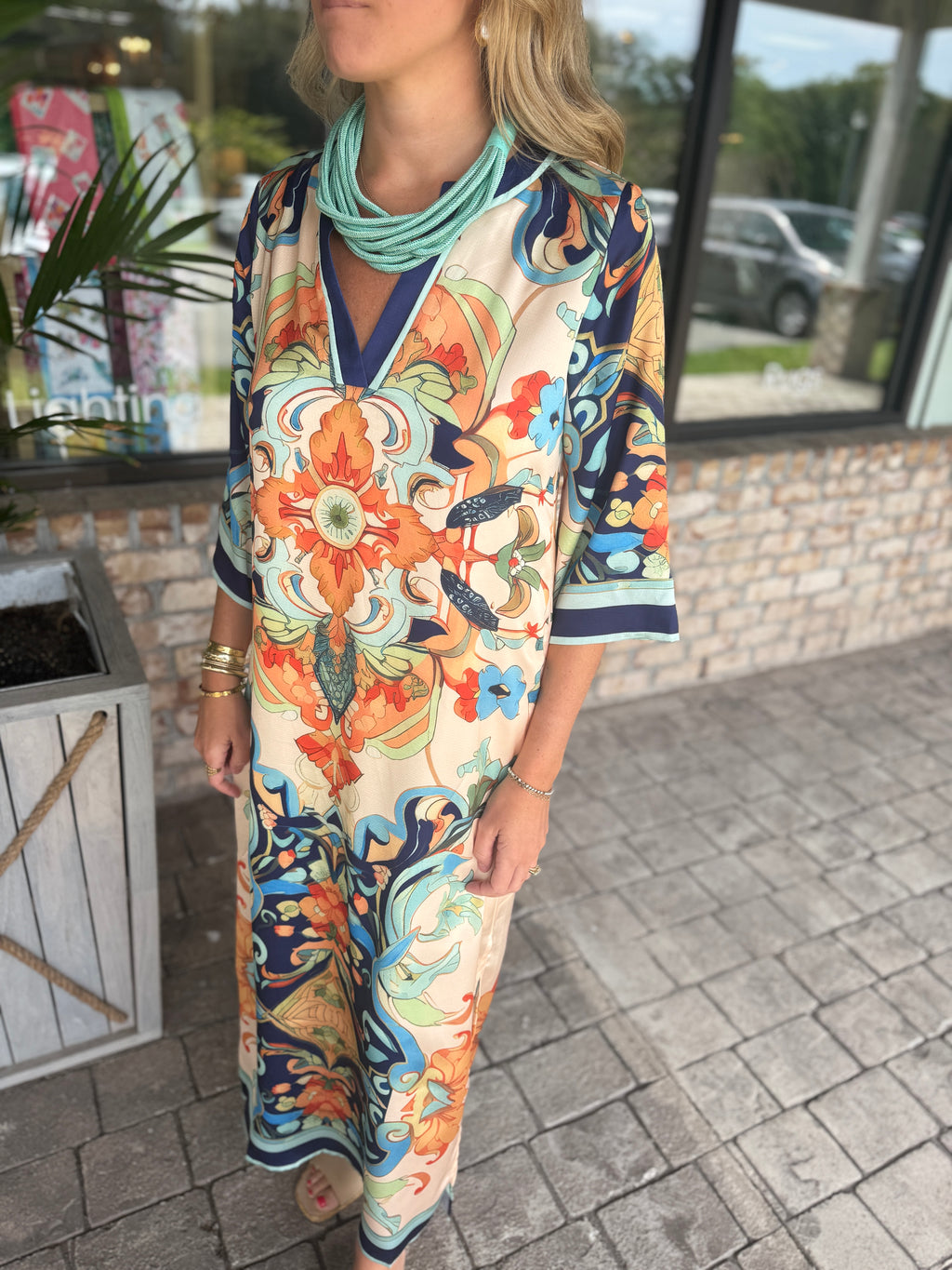 Jade Azure Medallion Trimmed Maxi