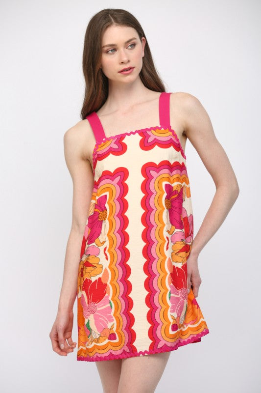 FT Ric Rac Trim Shoulder Strap Floral Mini