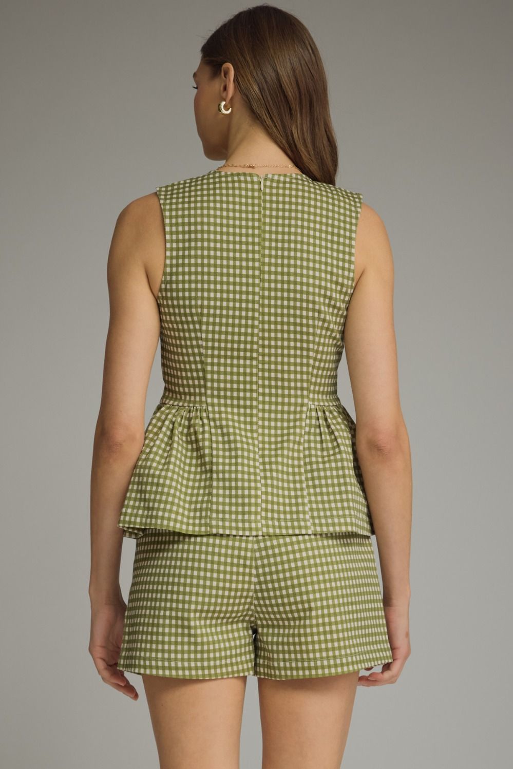 ETO Gingham Peplum Short Set- Olive