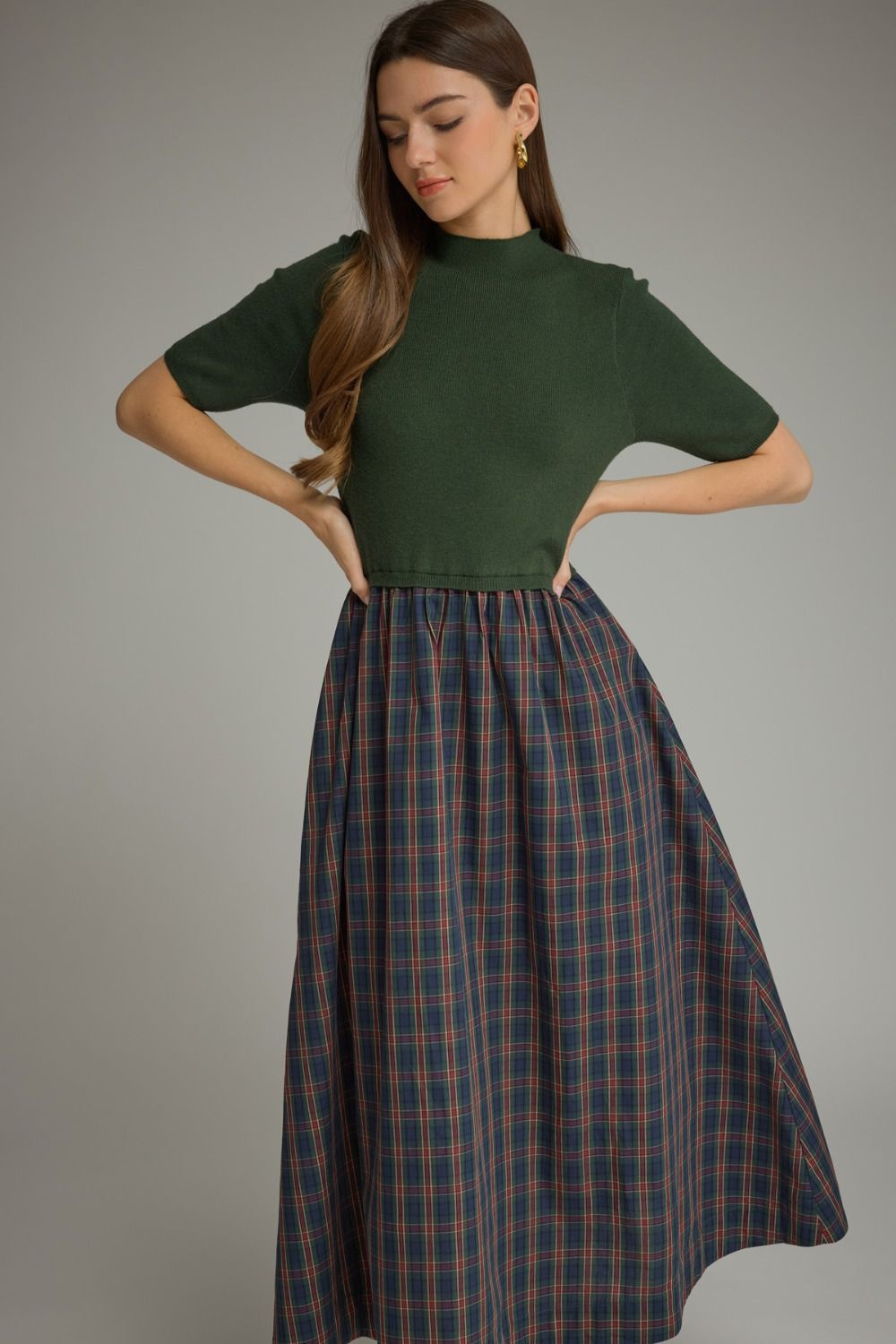 ETO Mixed Media Plaid Dress
