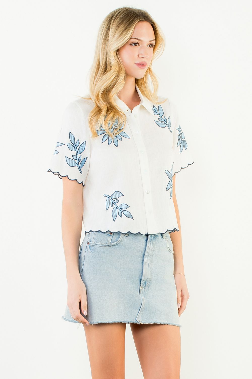 Thml SS Trim Embroidery Top- Cream