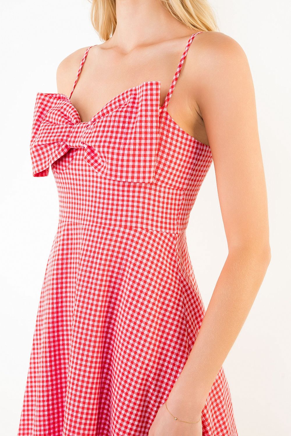 THML Gingham Bow Midi- red