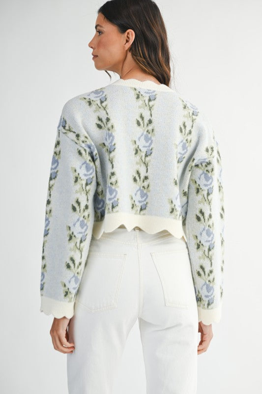 MBL Floral Scallop Sweater Blue