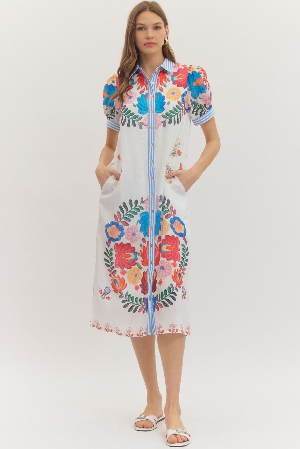 ETO Floral Stripe Trim Midi