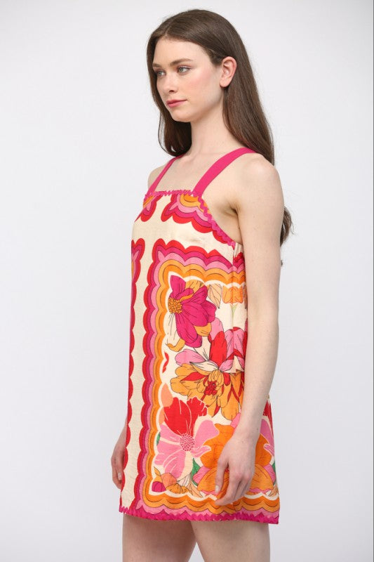 FT Ric Rac Trim Shoulder Strap Floral Mini