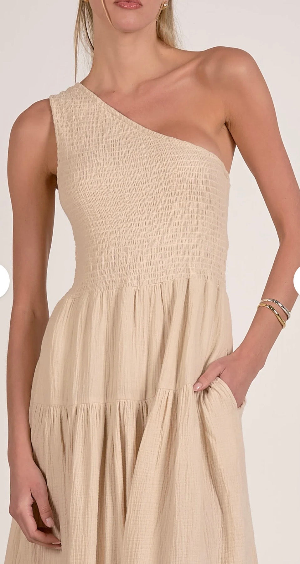 Elan Smocked One Shoulder Maxi