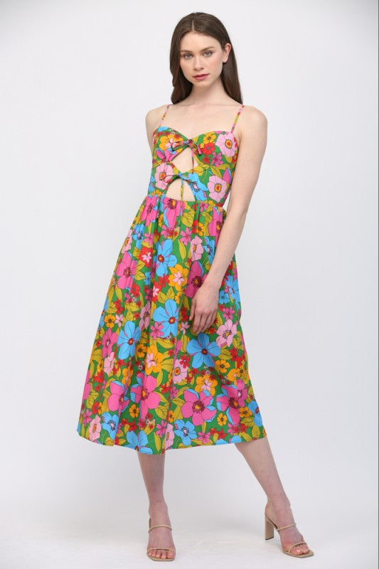 FT Front Tie Foral Midi - Multi