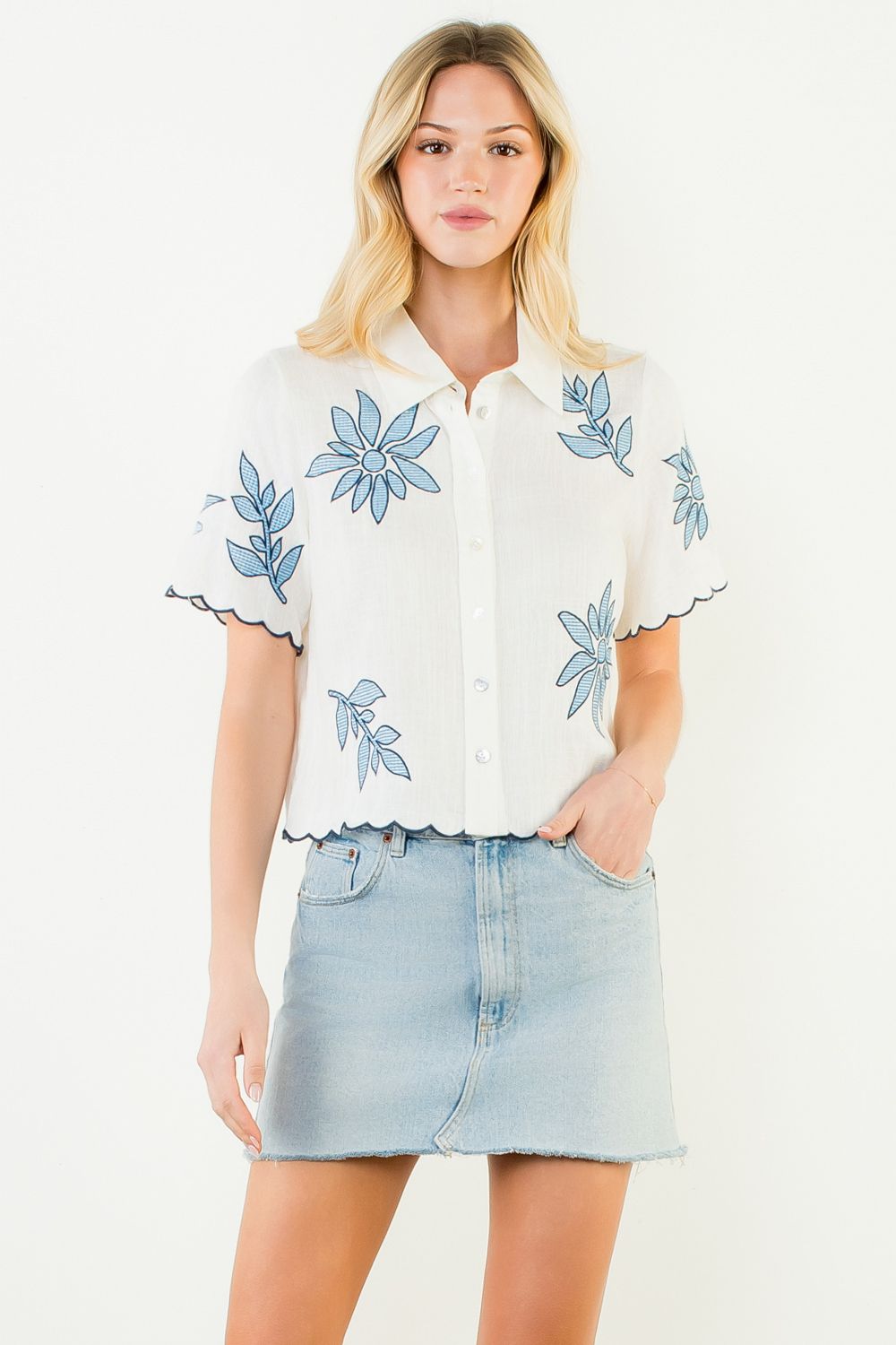 Thml SS Trim Embroidery Top- Cream