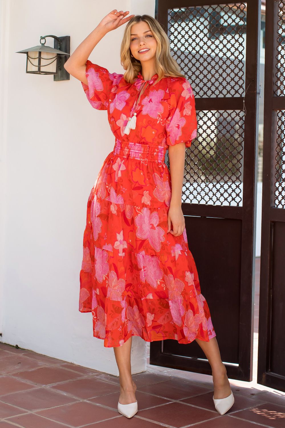 THML Floral Tiered Maxi- Org/Pnk