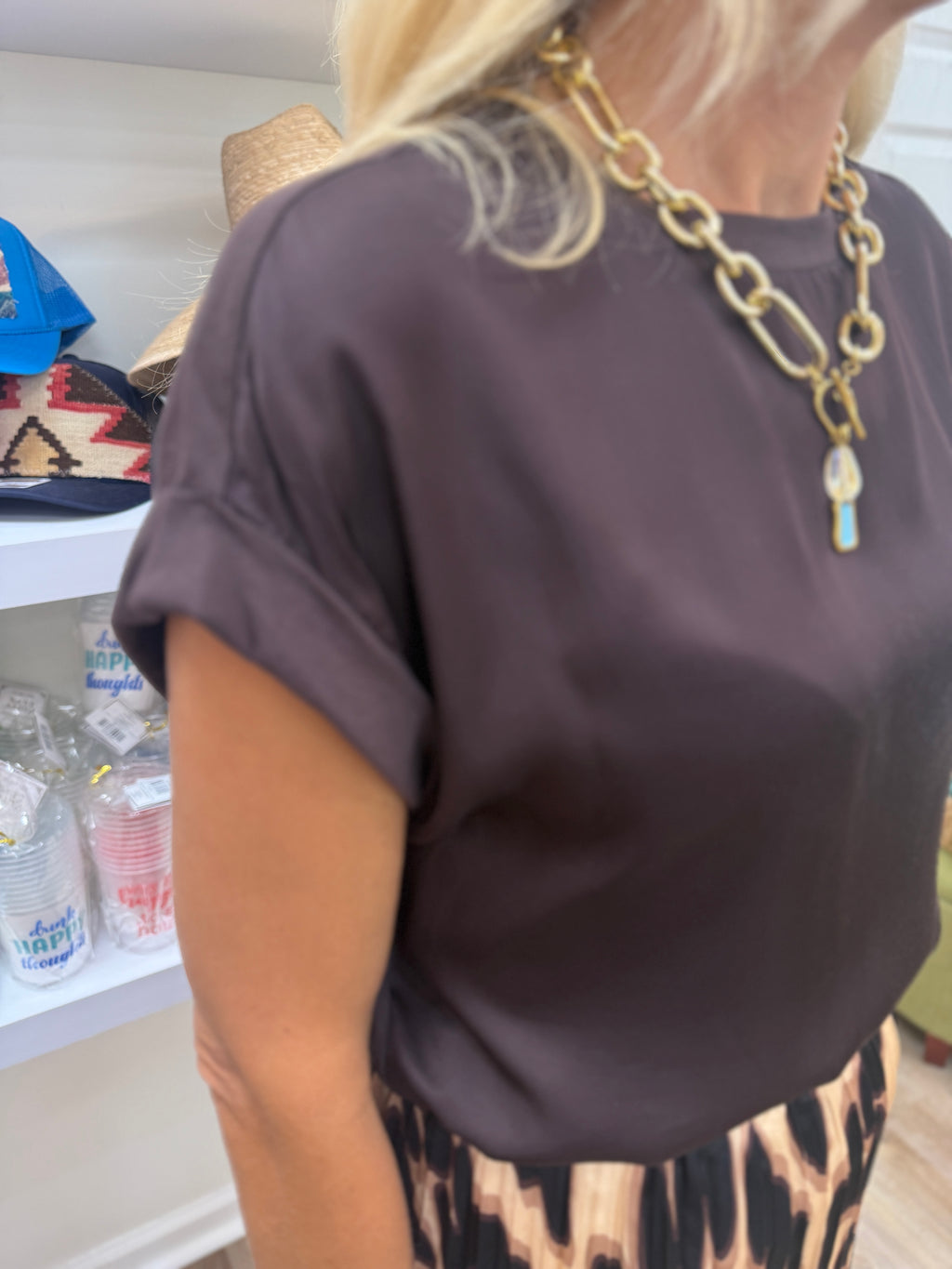 Esqualo Rolled Sleeve Satin Blouse