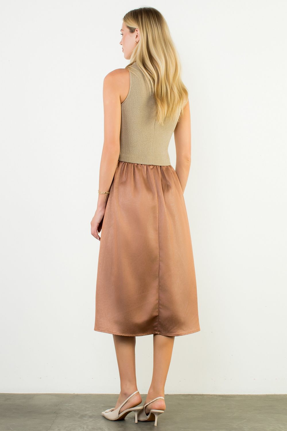 THML Mixed Media Maxi Dress- Beige