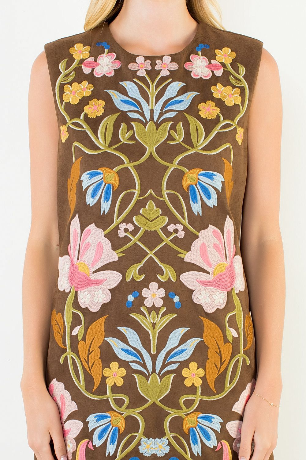 Thml Embroidered Floral Suede Dress