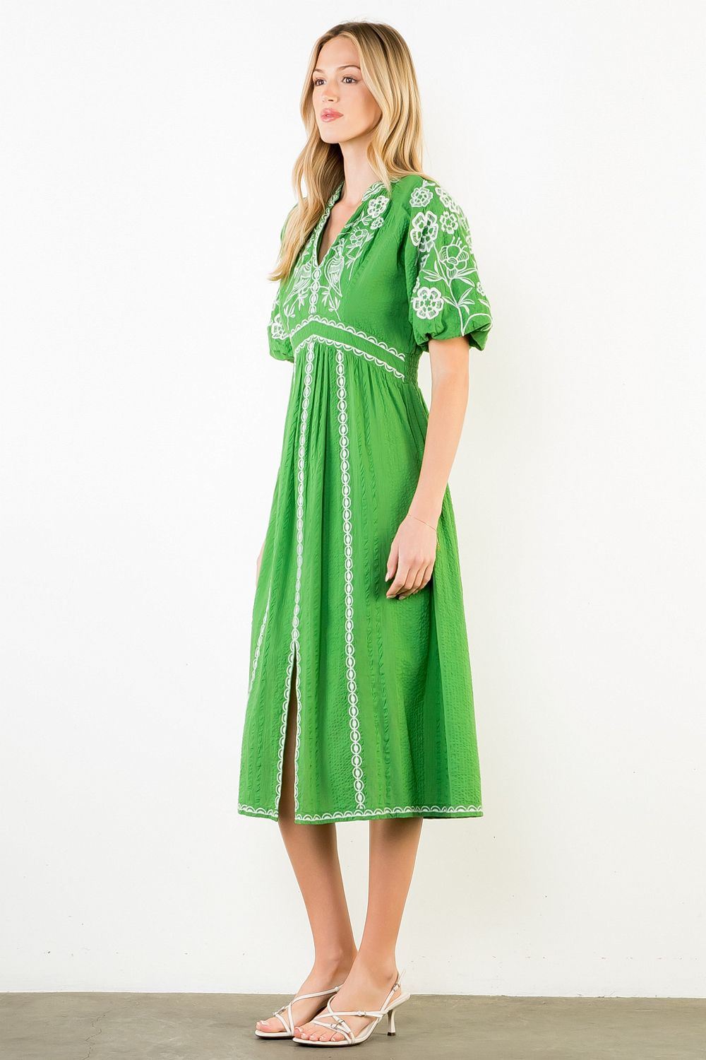 THML Embroidery Detailing Midi- green