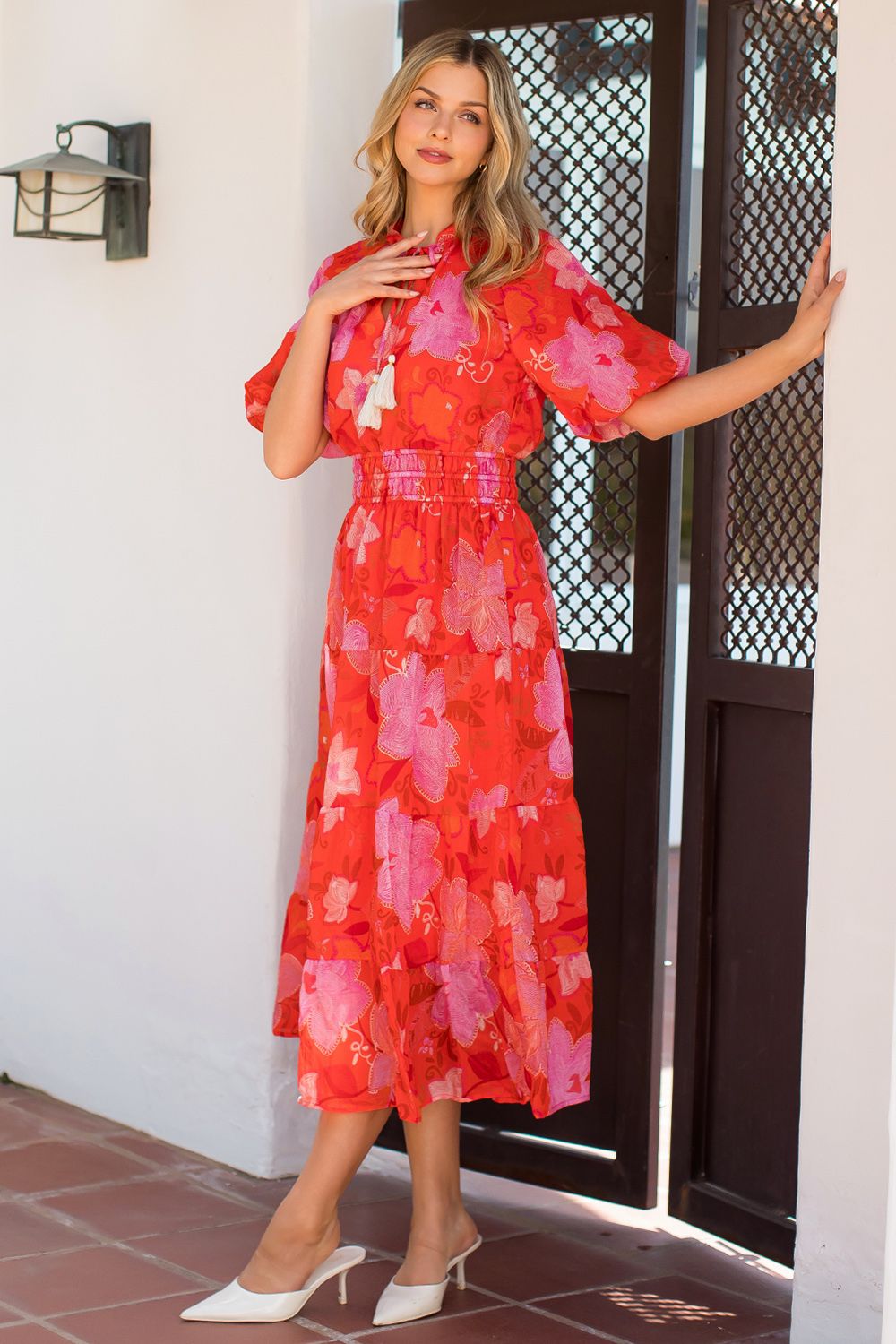 THML Floral Tiered Maxi- Org/Pnk