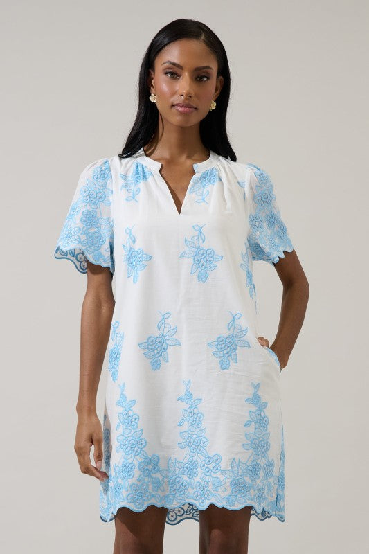 SL Tannia Embroidered Shift Dress- Blue