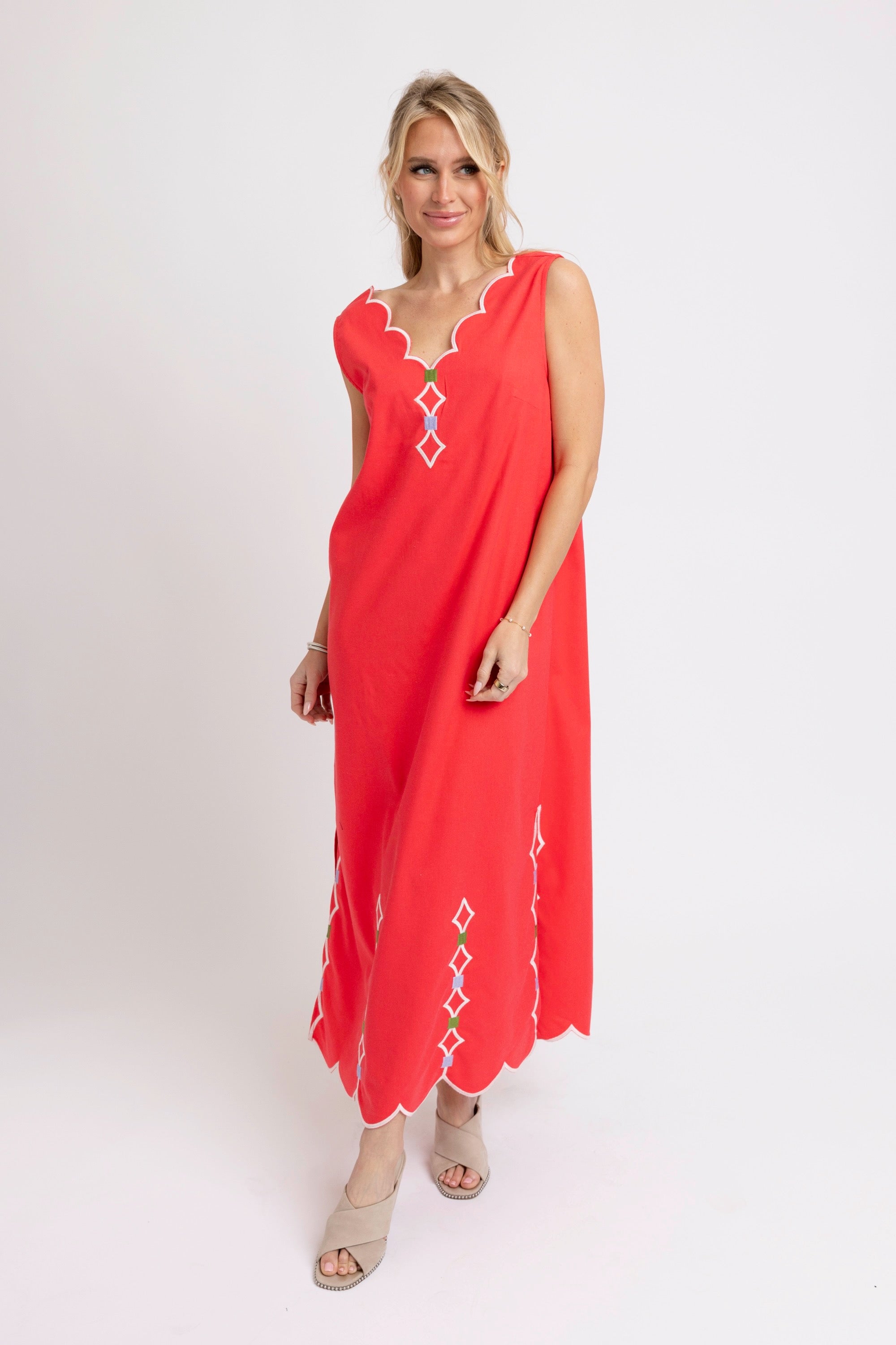 Karlie Embroidered Scallop Dress