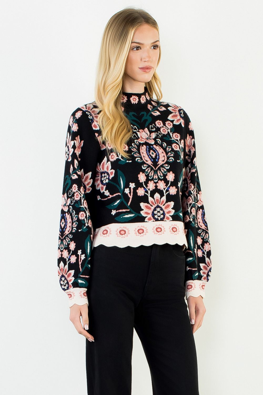THML LS Floral Knit Sweater