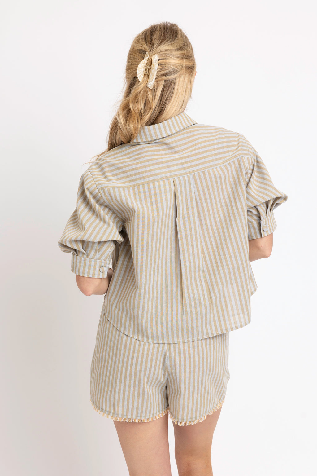 Karlie Stripe Linen Elastic Short- beige