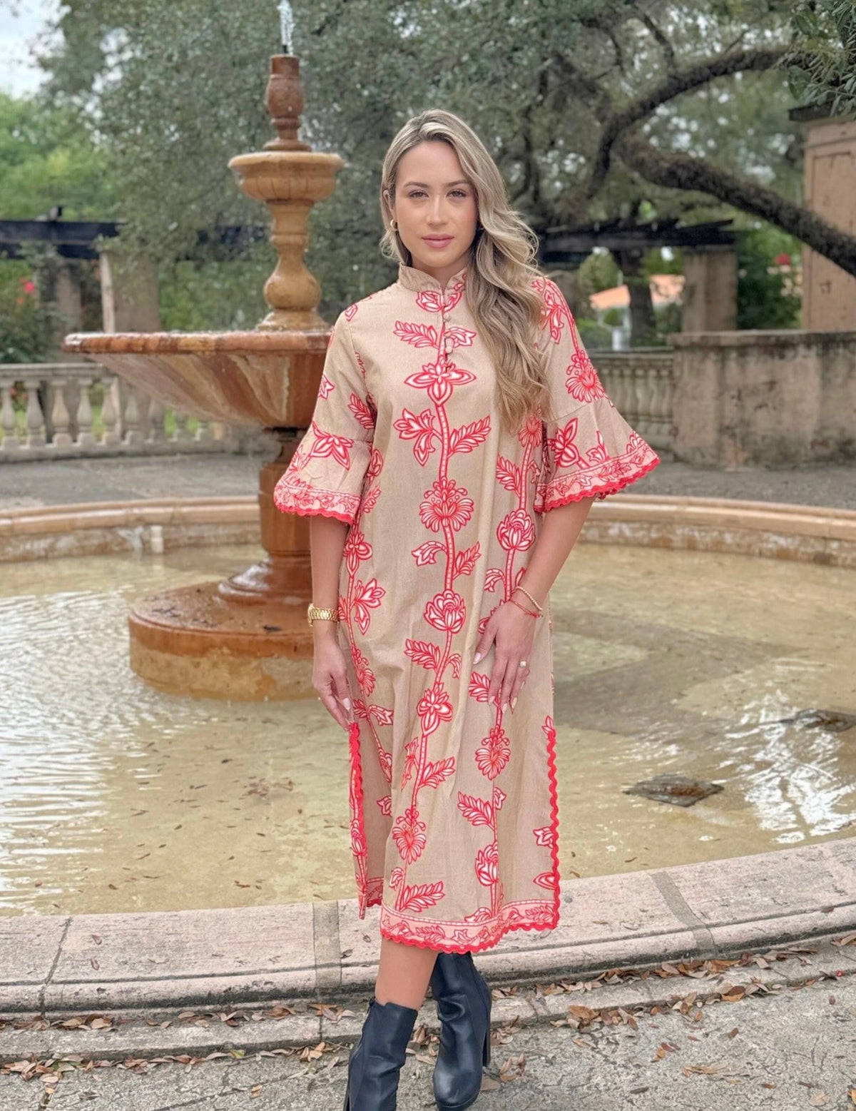 Isla Payal Como Midi Dress- Tan Multi