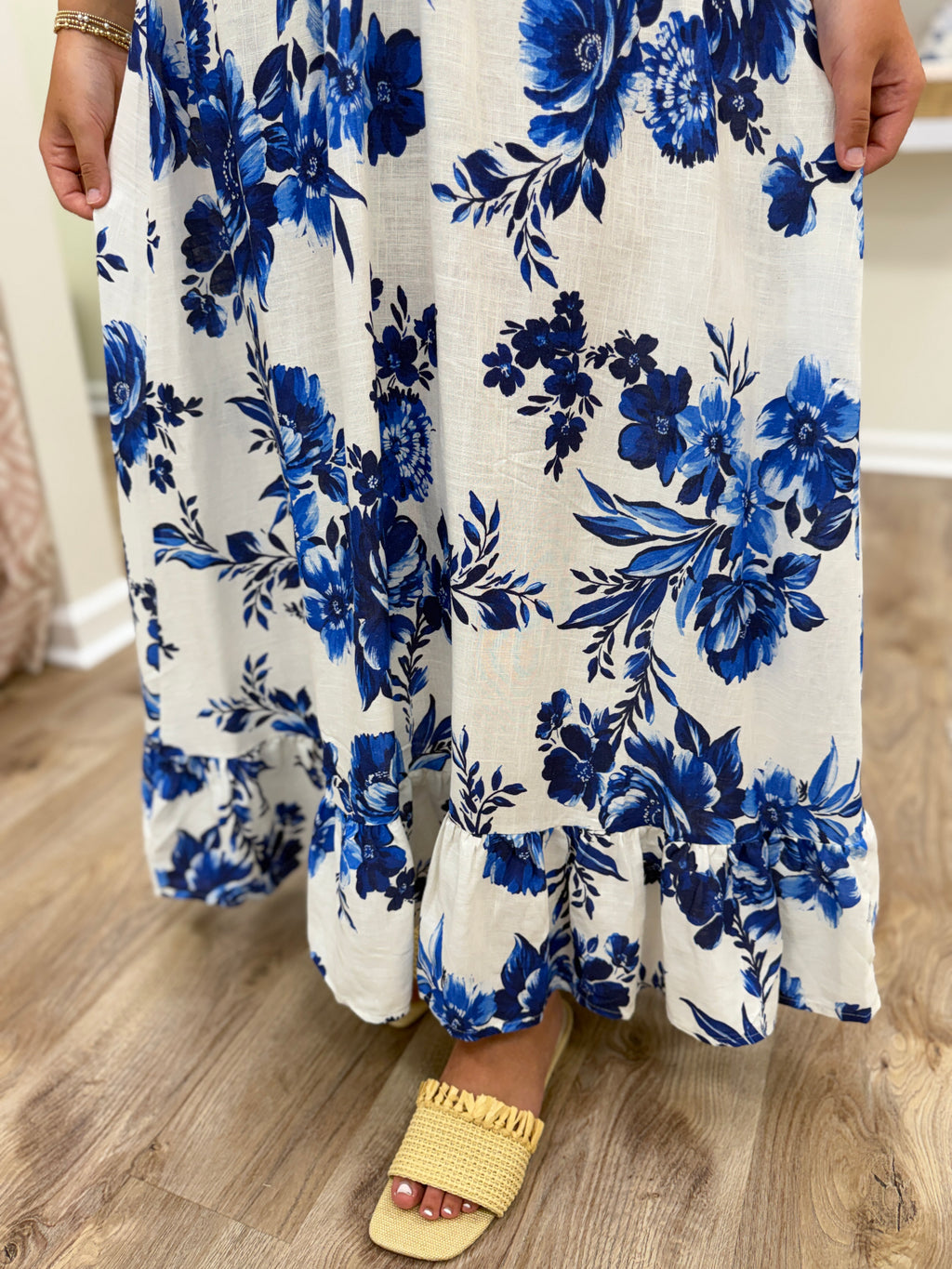 Milio Milano Strapless Floral Smock Maxi- Blue