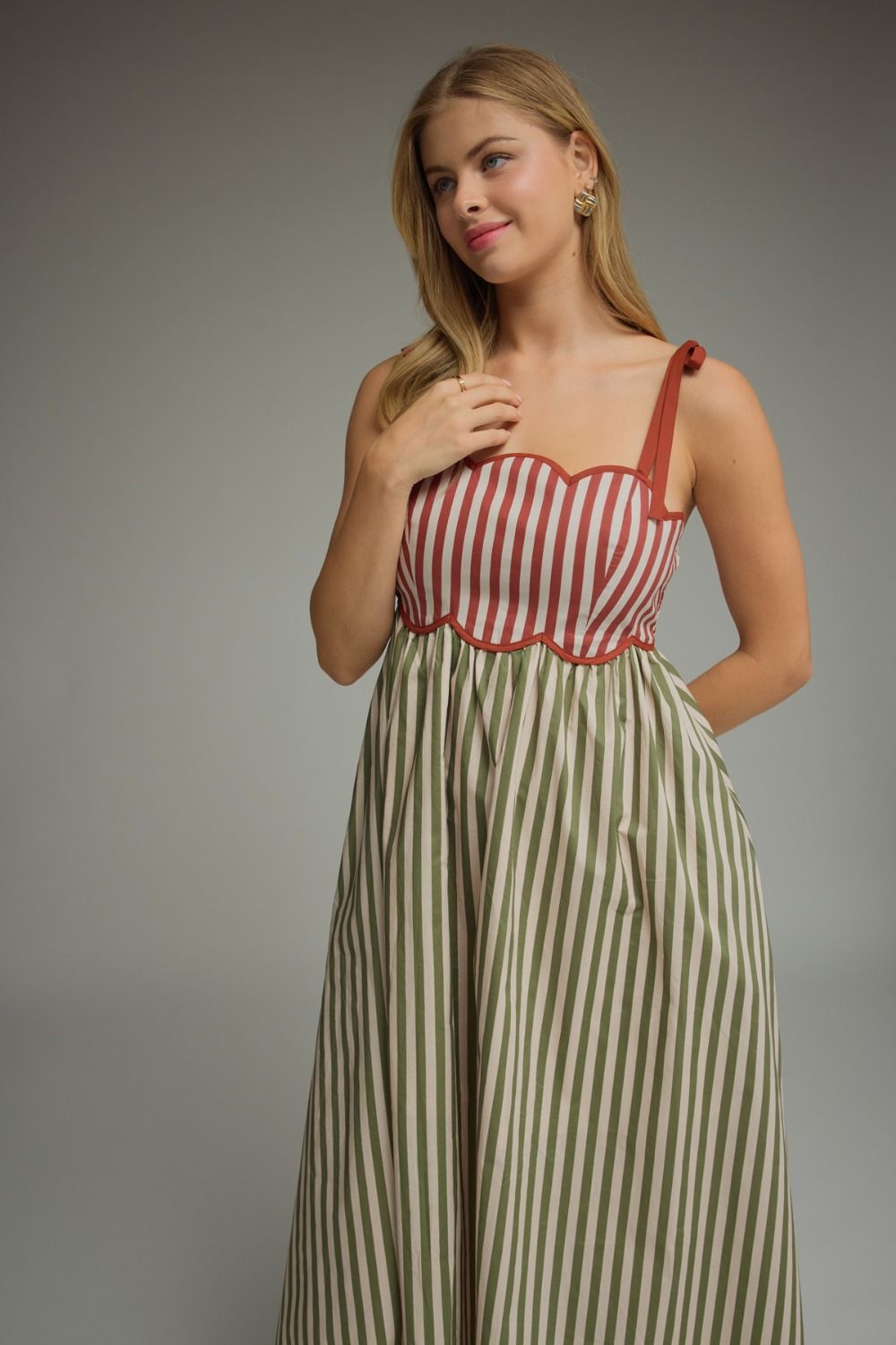 ETO Scallop Neck Stripe Maxi- rust/olive