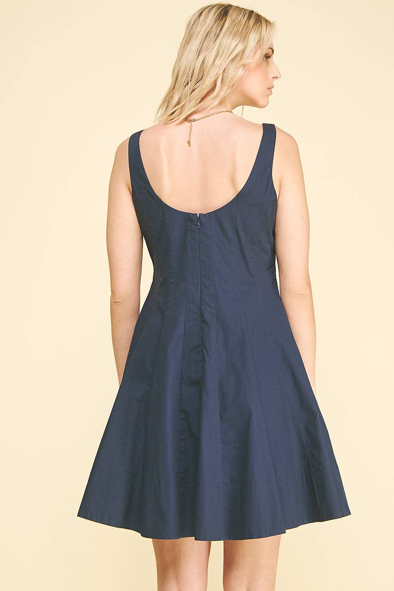 SQUARE NECK FLARED MINI DRESS