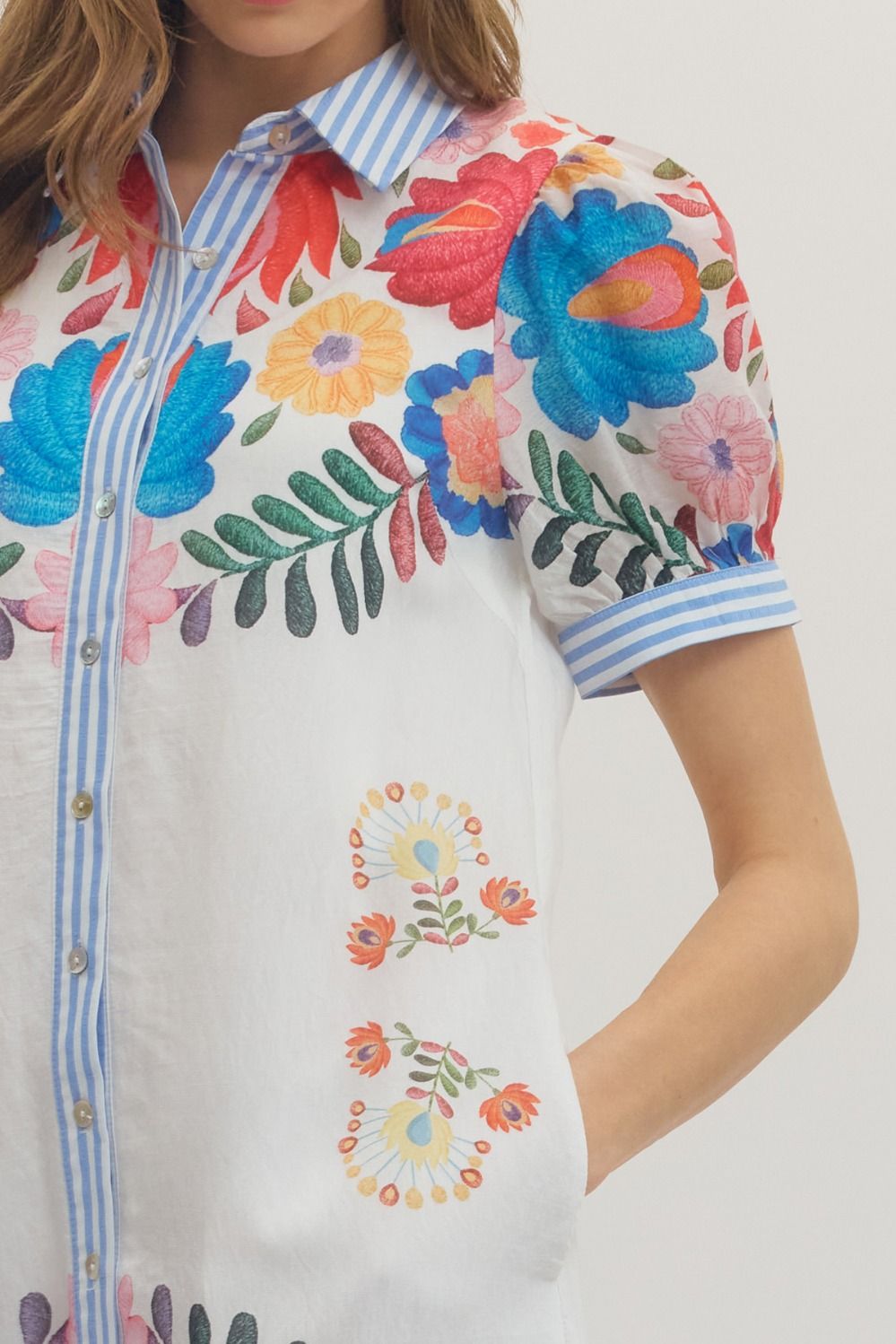 ETO Floral Stripe Trim Midi