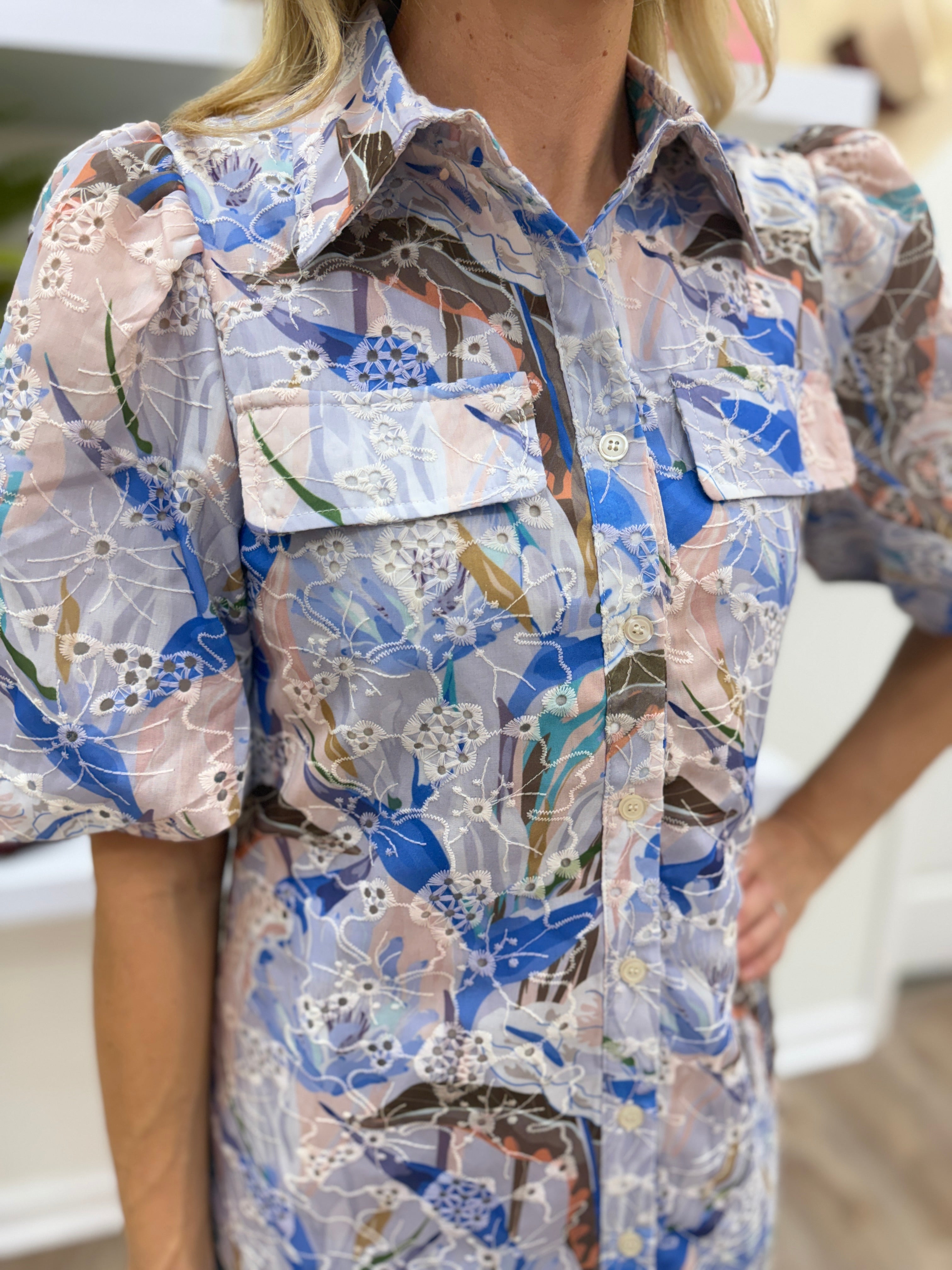 Joy Joy Eyelet Mist ShirtDress