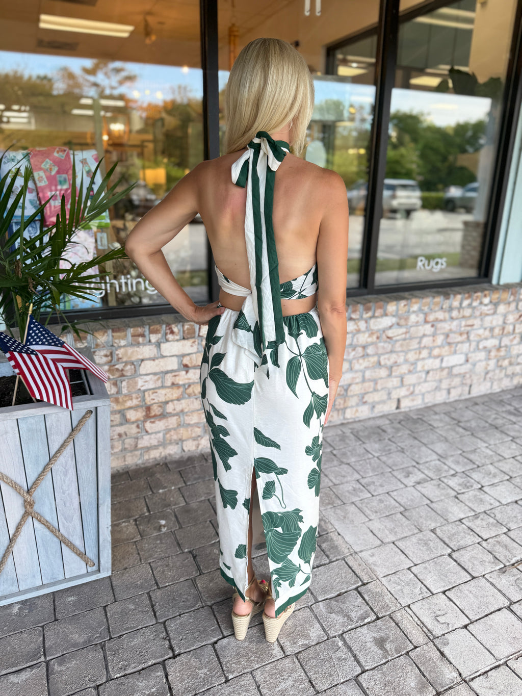 MBL Floral Halter Cutout Midi- green