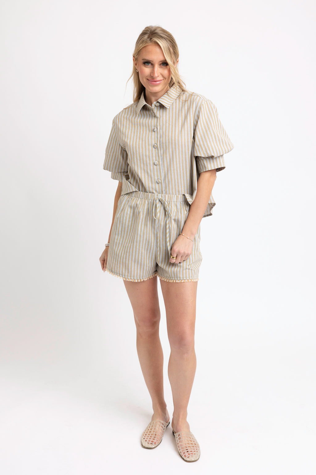 Karlie Stripe Linen Button Blouse